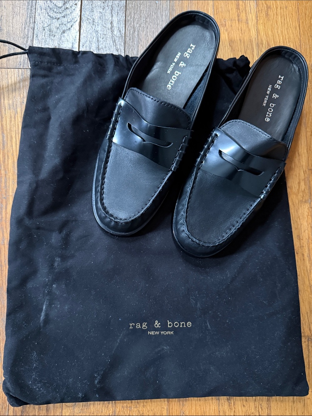 rag & bone Black Leather Slip-On Penny Loafers